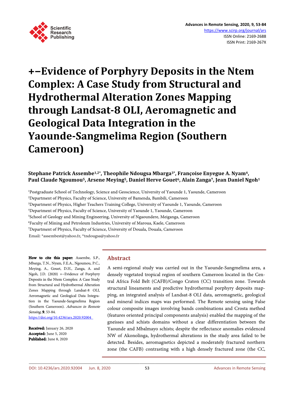 Evidence of Porphyry Deposits in the Ntem Complex: a Case Study From