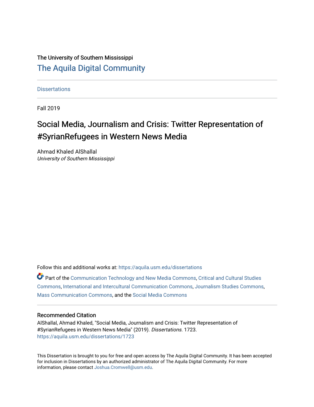 Social Media, Journalism and Crisis: Twitter Representation of #Syrianrefugees in Western News Media