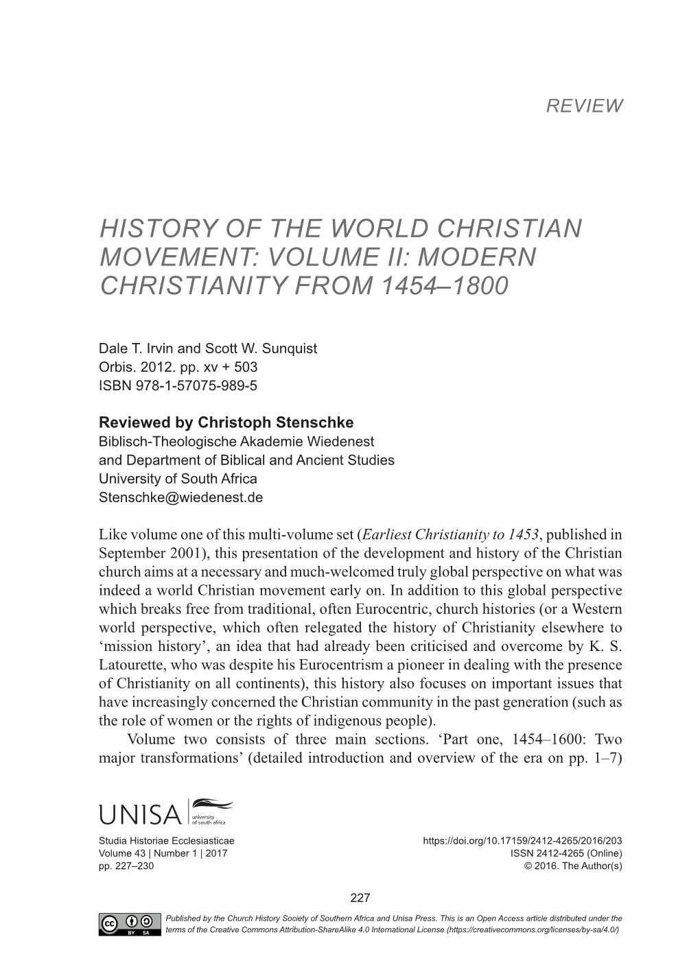 History of the World Christian Movement: Volume Ii: Modern Christianity from 1454–1800