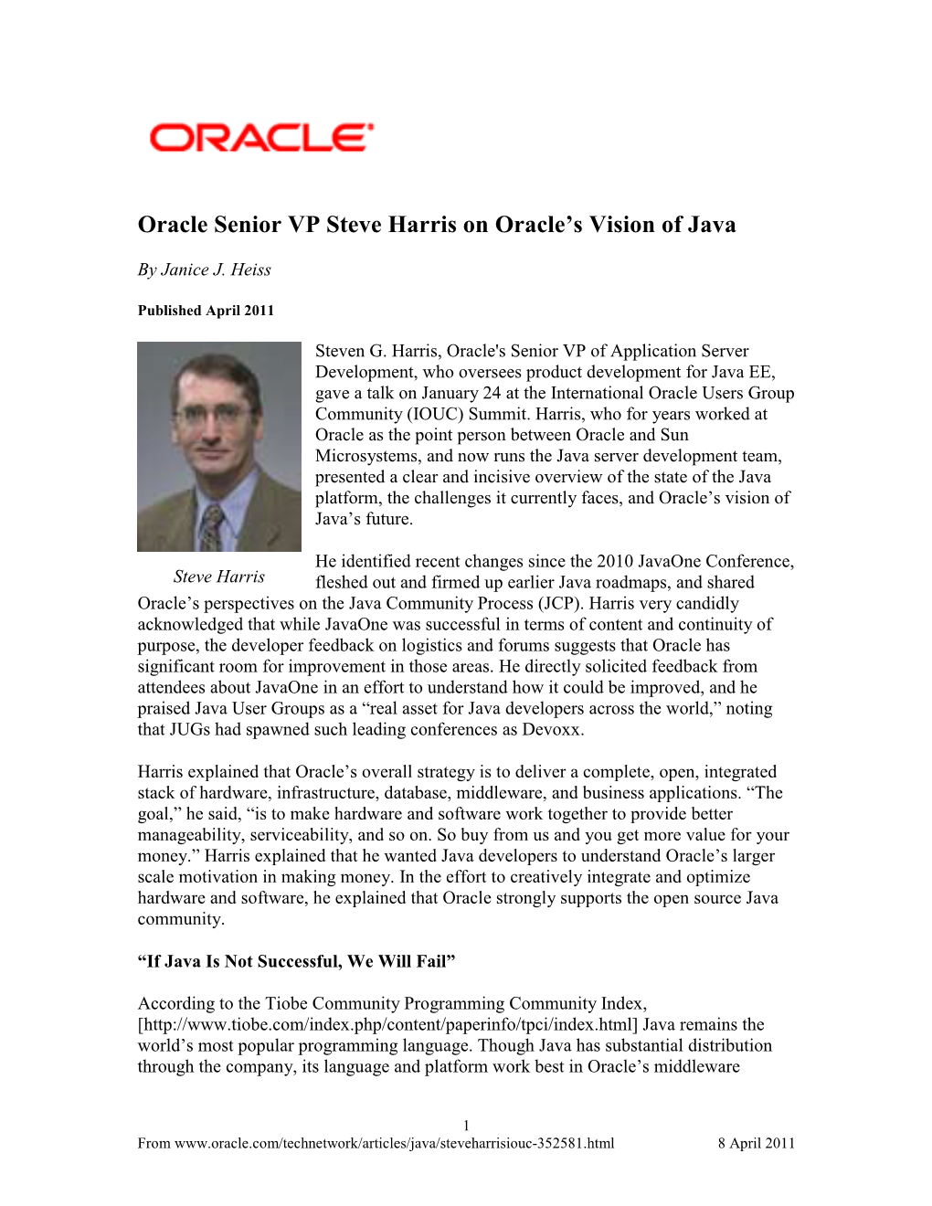 Oracle Senior VP Steve Harris on Oracle™S Vision of Java