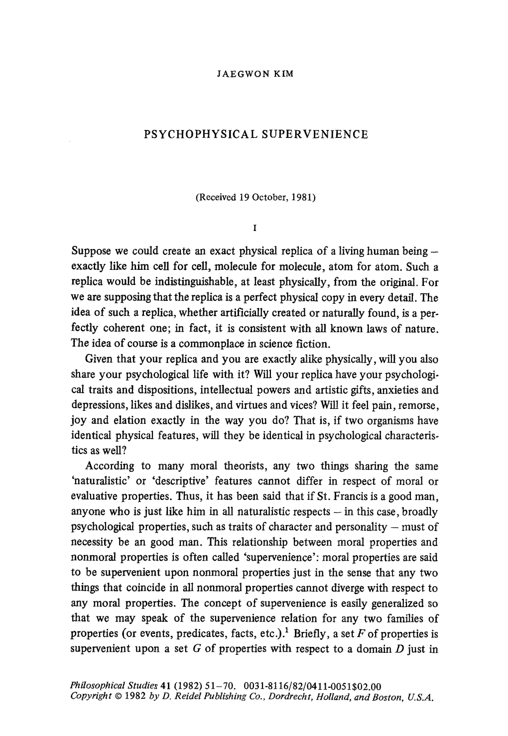 Psychophysical Supervenience