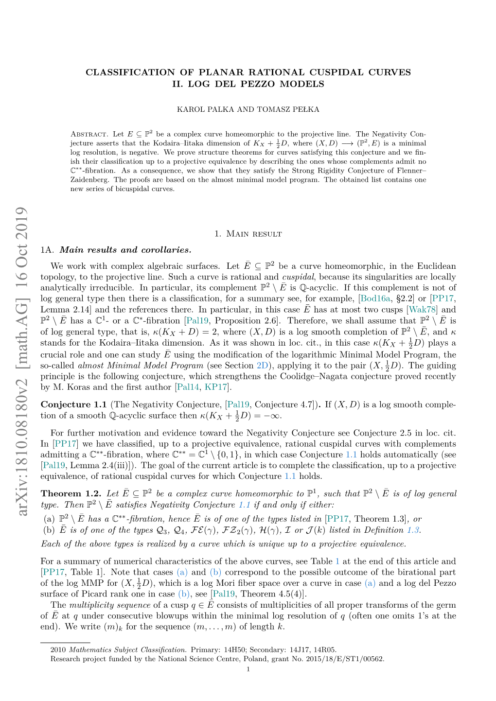 Arxiv:1810.08180V2 [Math.AG] 16 Oct 2019