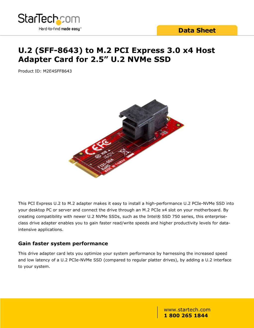U.2 (SFF-8643) to M.2 PCI Express 3.0 X4 Host Adapter Card for 2.5” U.2 Nvme SSD