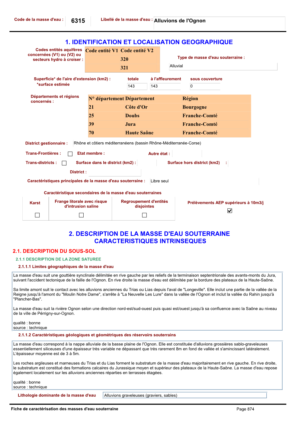 6315 Libellé De La Masse D'eau : Alluvions De L'ognon