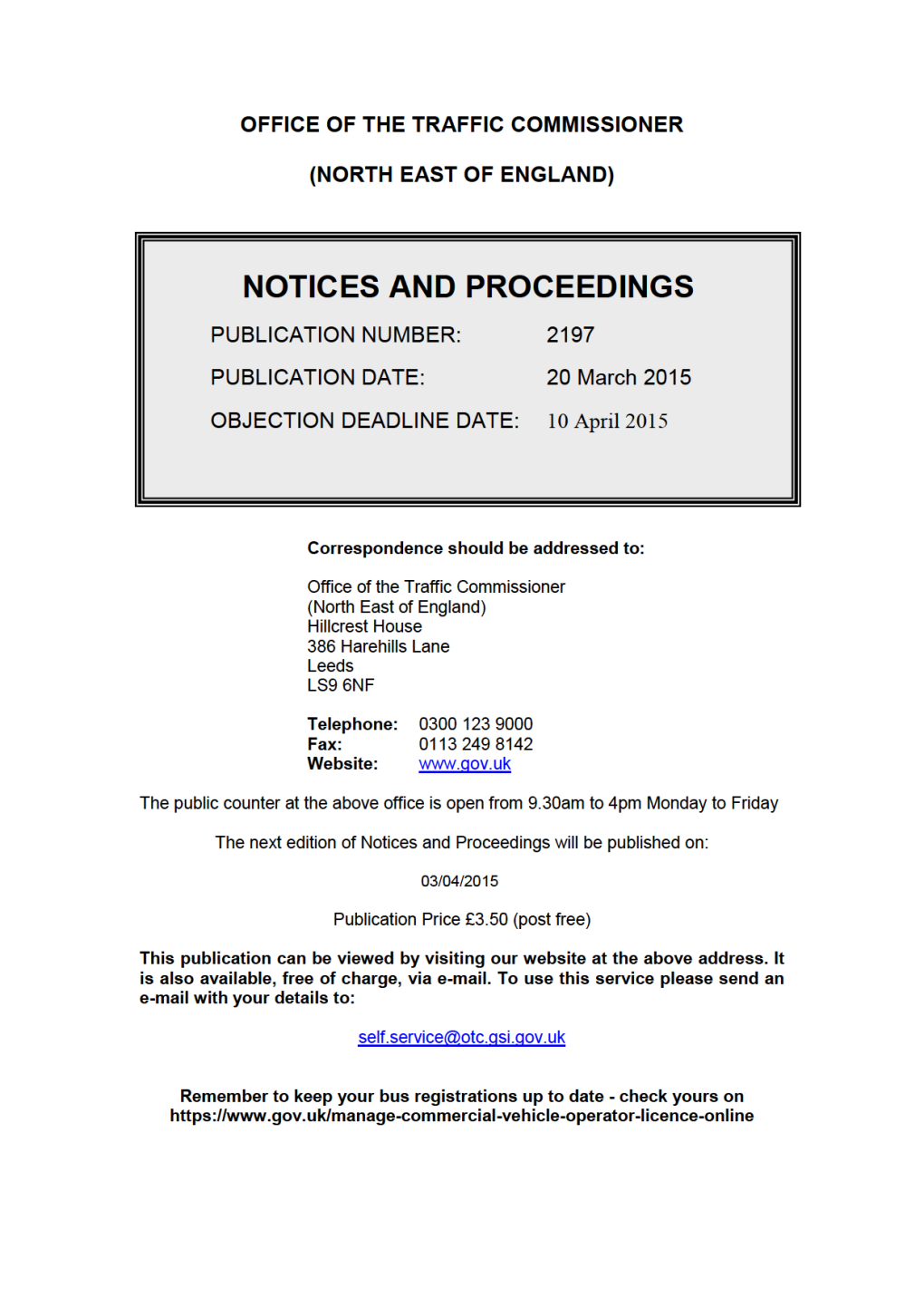NOTICES and PROCEEDINGS 20 March 2015