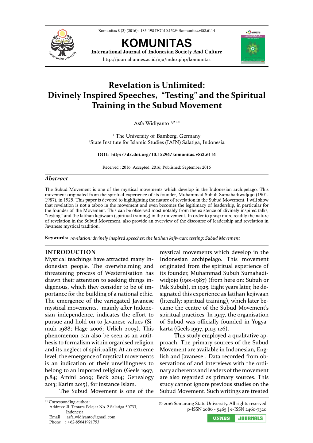 Komunitas 8 (2) (2016): 185-198 DOI:10.15294/Komunitas.V8i2.6114