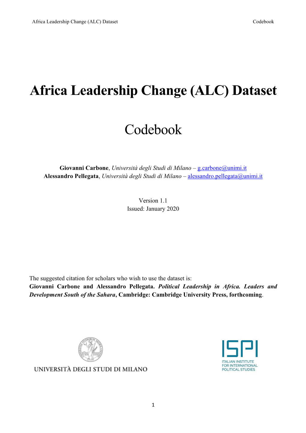 Africa Leadership Change (ALC) Dataset Codebook