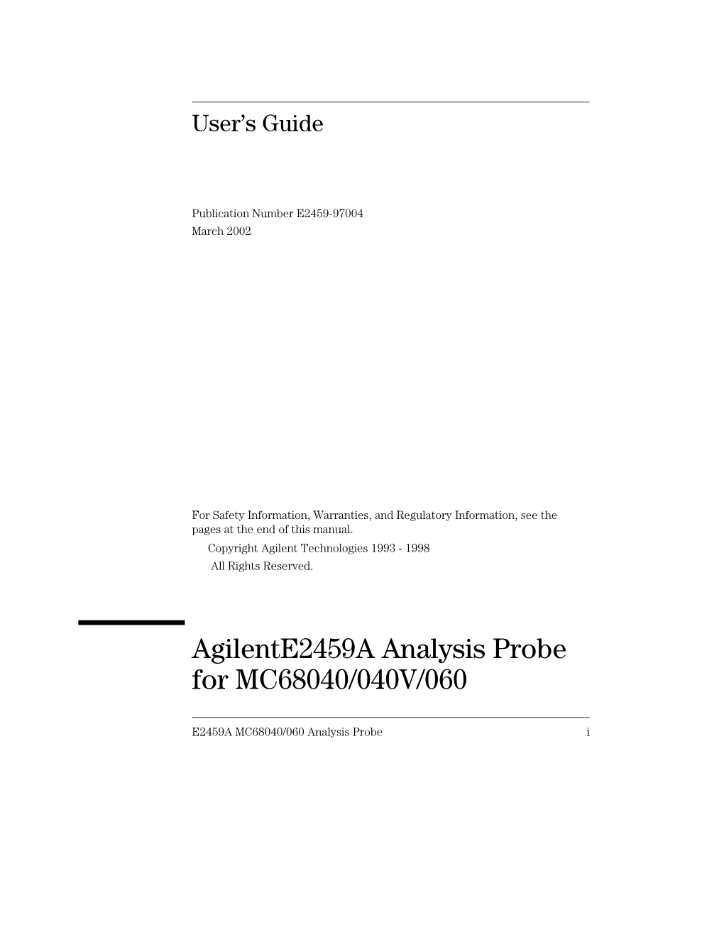 Agilent E2459A Analysis Probe for MC68040/040V/060 User's Guide