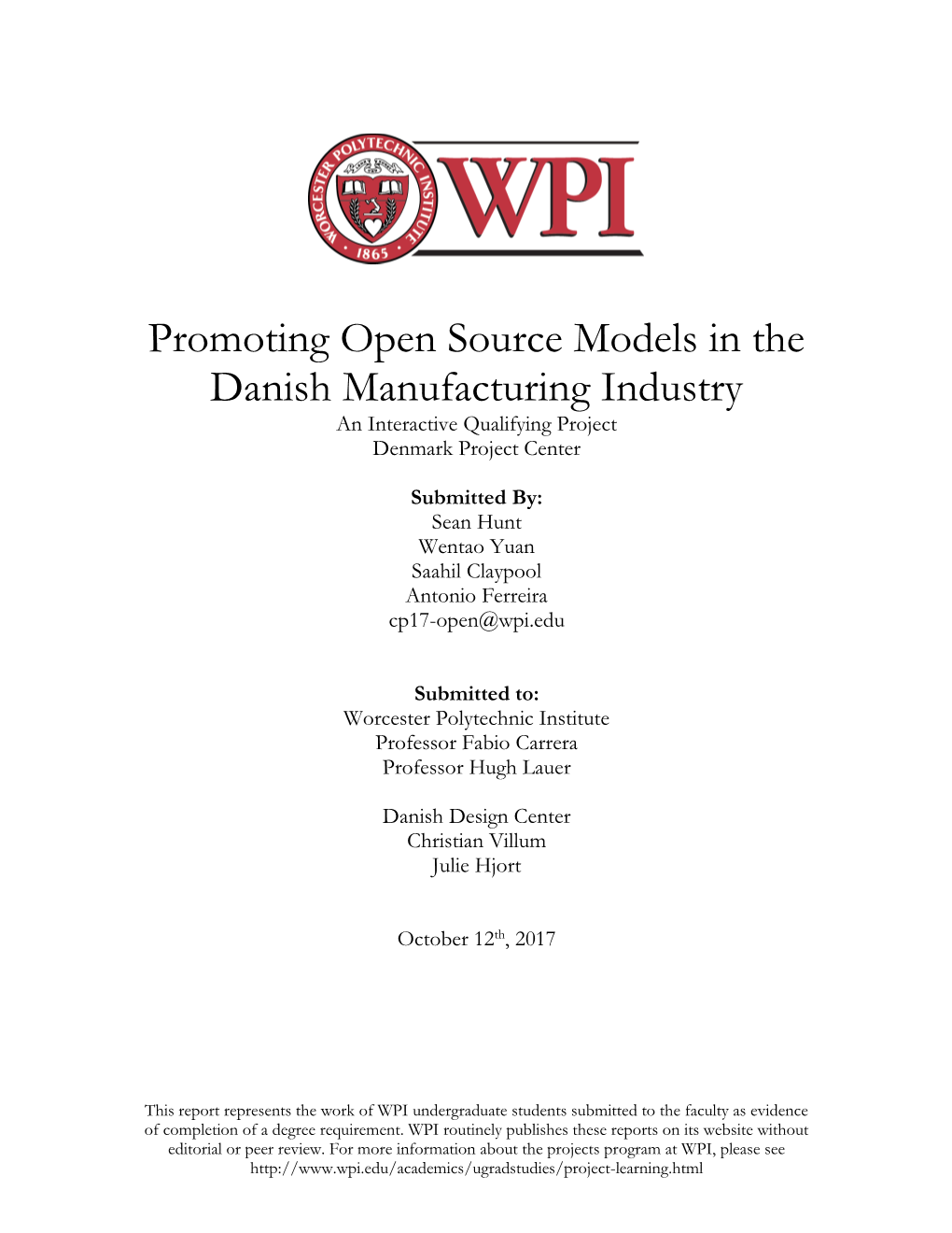 Promoting Open Source Models in the Danish Manufacturing Industry an Interactive Qualifying Project Denmark Project Center