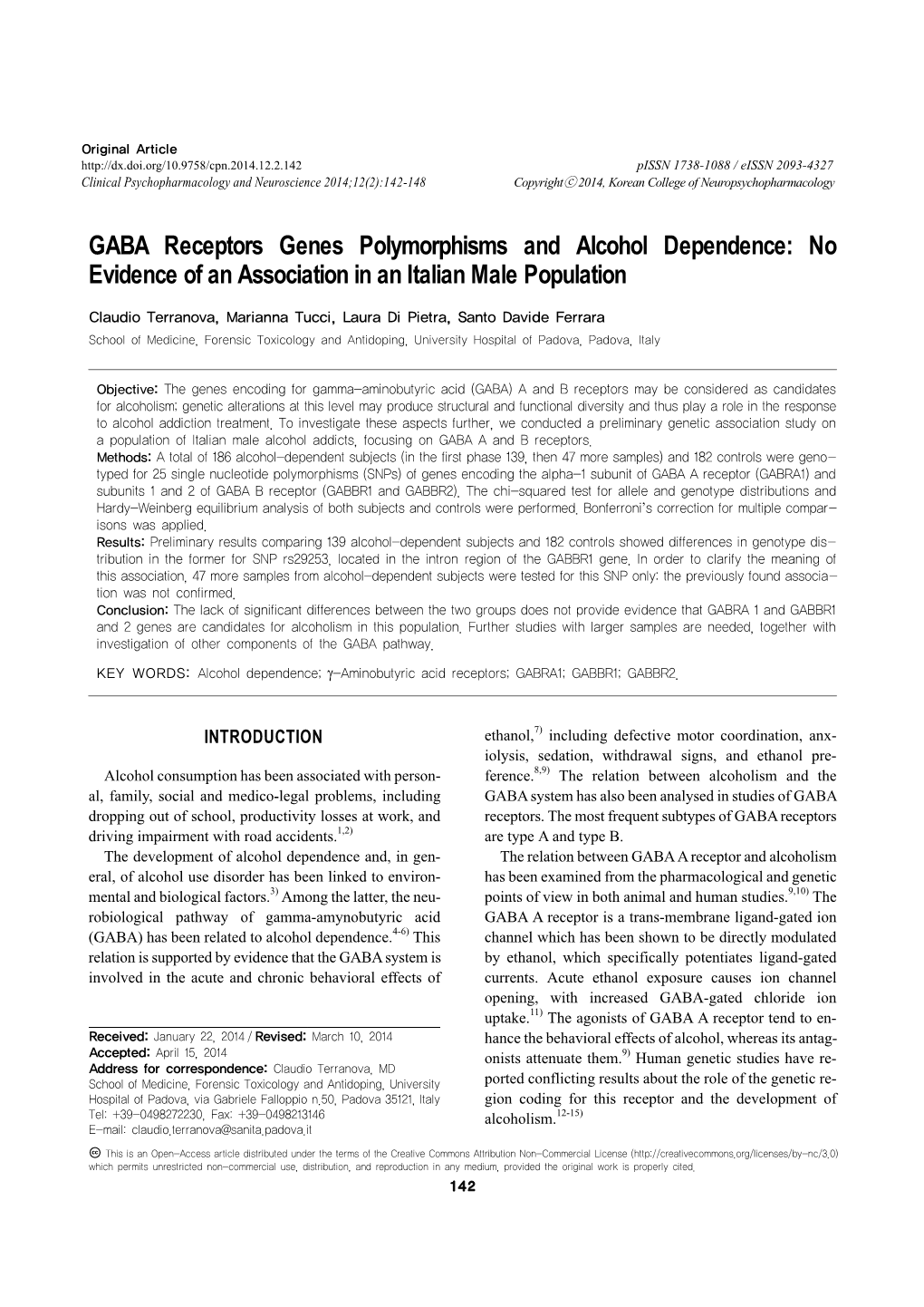 GABA Receptors Genes Polymorphisms and Alcohol Dependence: No Evidence of an Association in an Italian Male Population