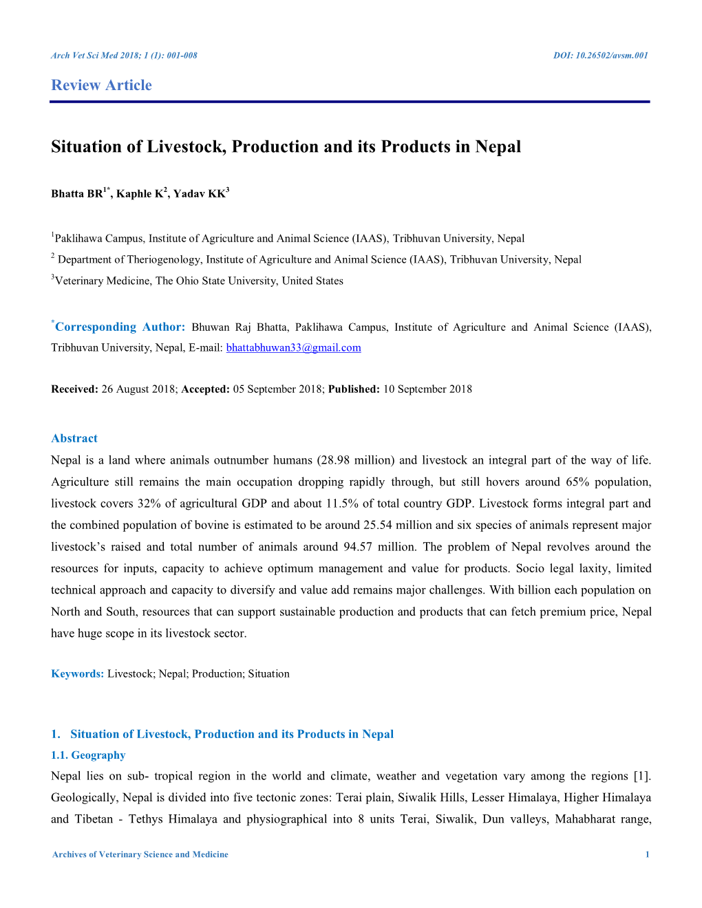 Situation of Livestock, Production and Its Products in Nepal