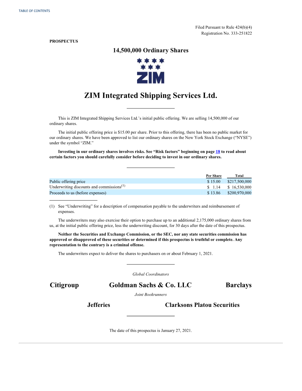 ZIM Integrated Shipping Services Ltd