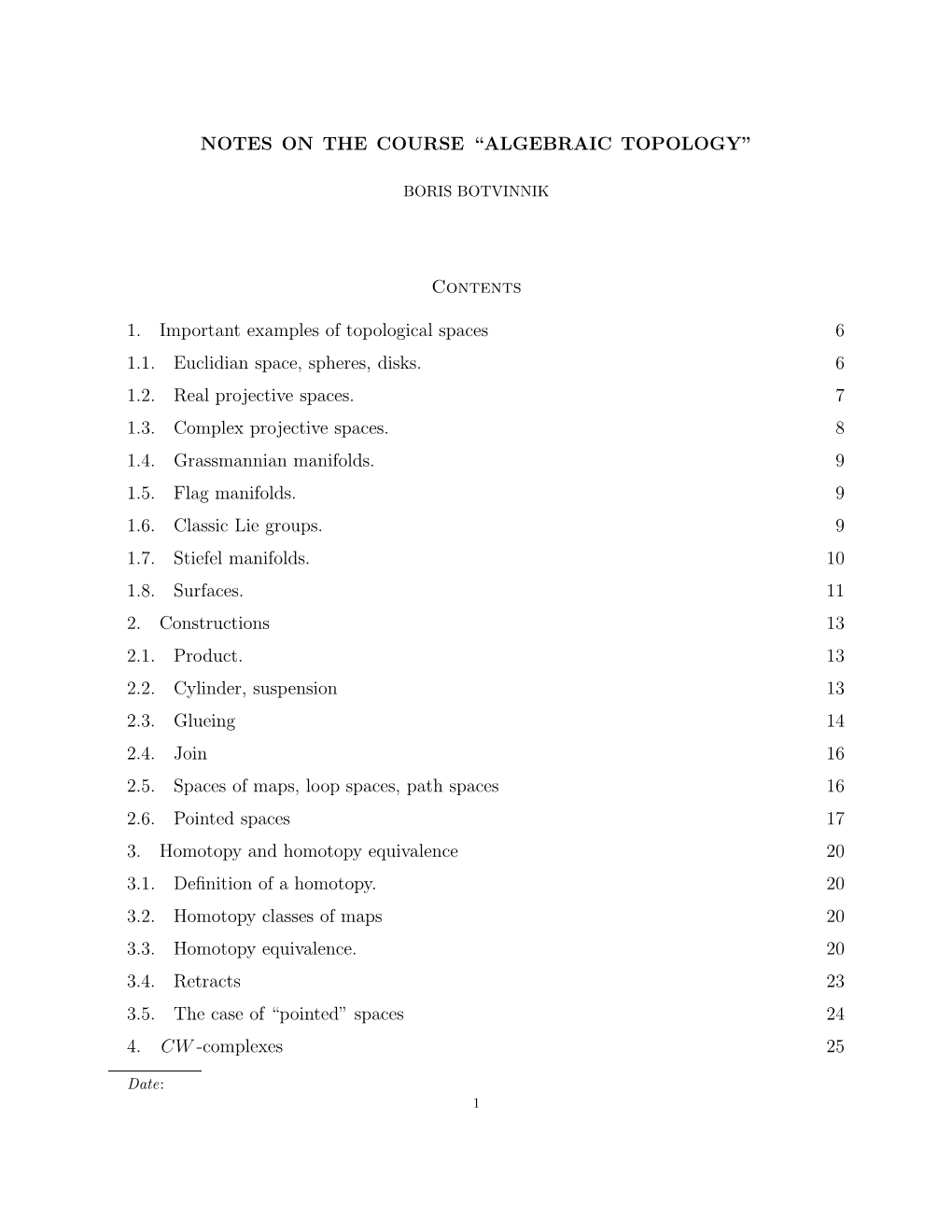 Notes on the Course “Algebraic Topology”