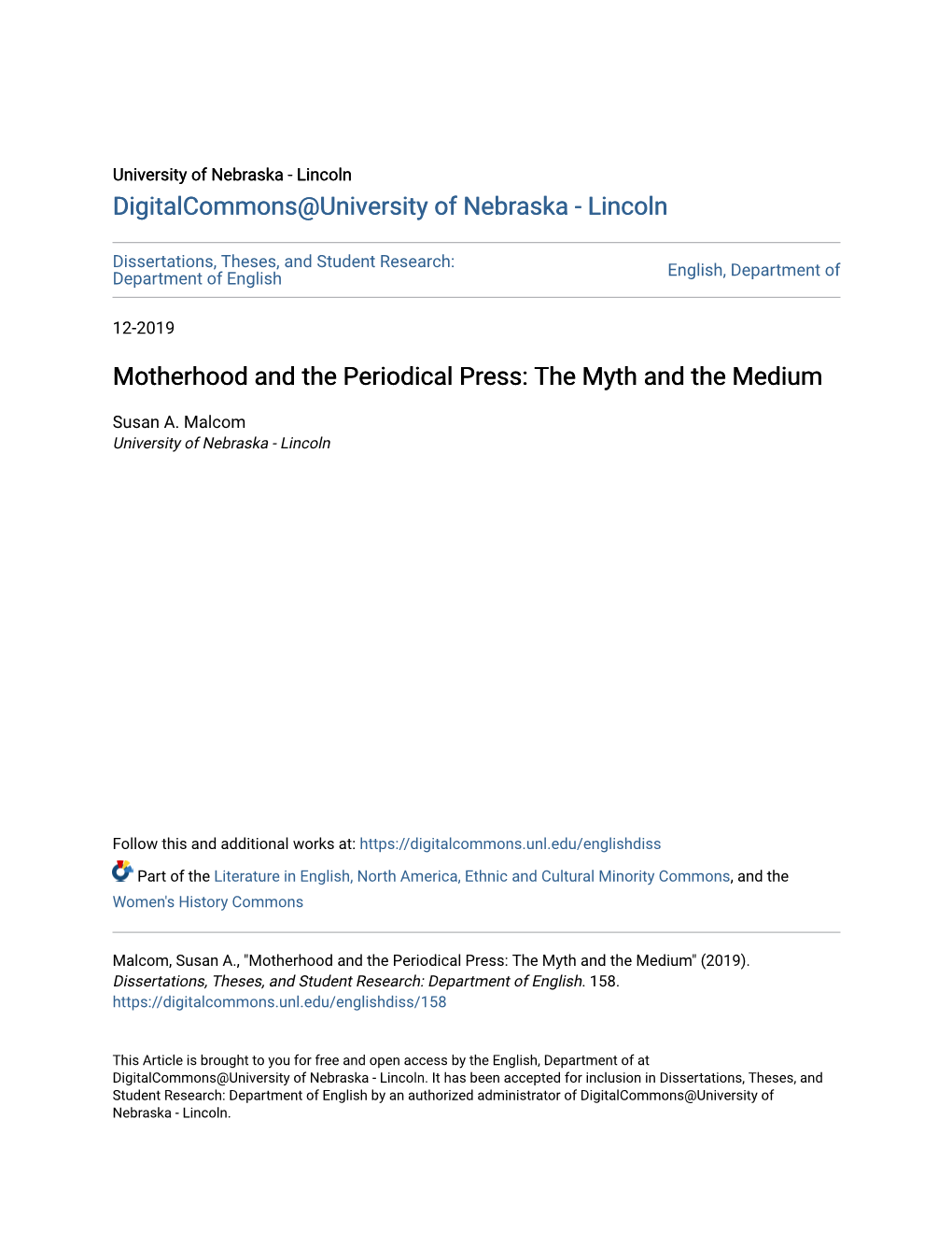 Motherhood and the Periodical Press: the Myth and the Medium
