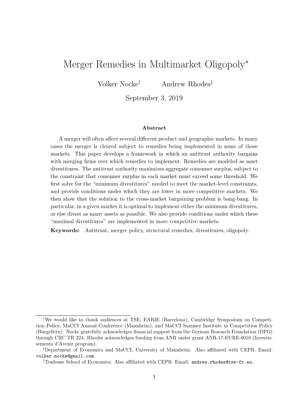 Merger Remedies in Multimarket Oligopoly∗