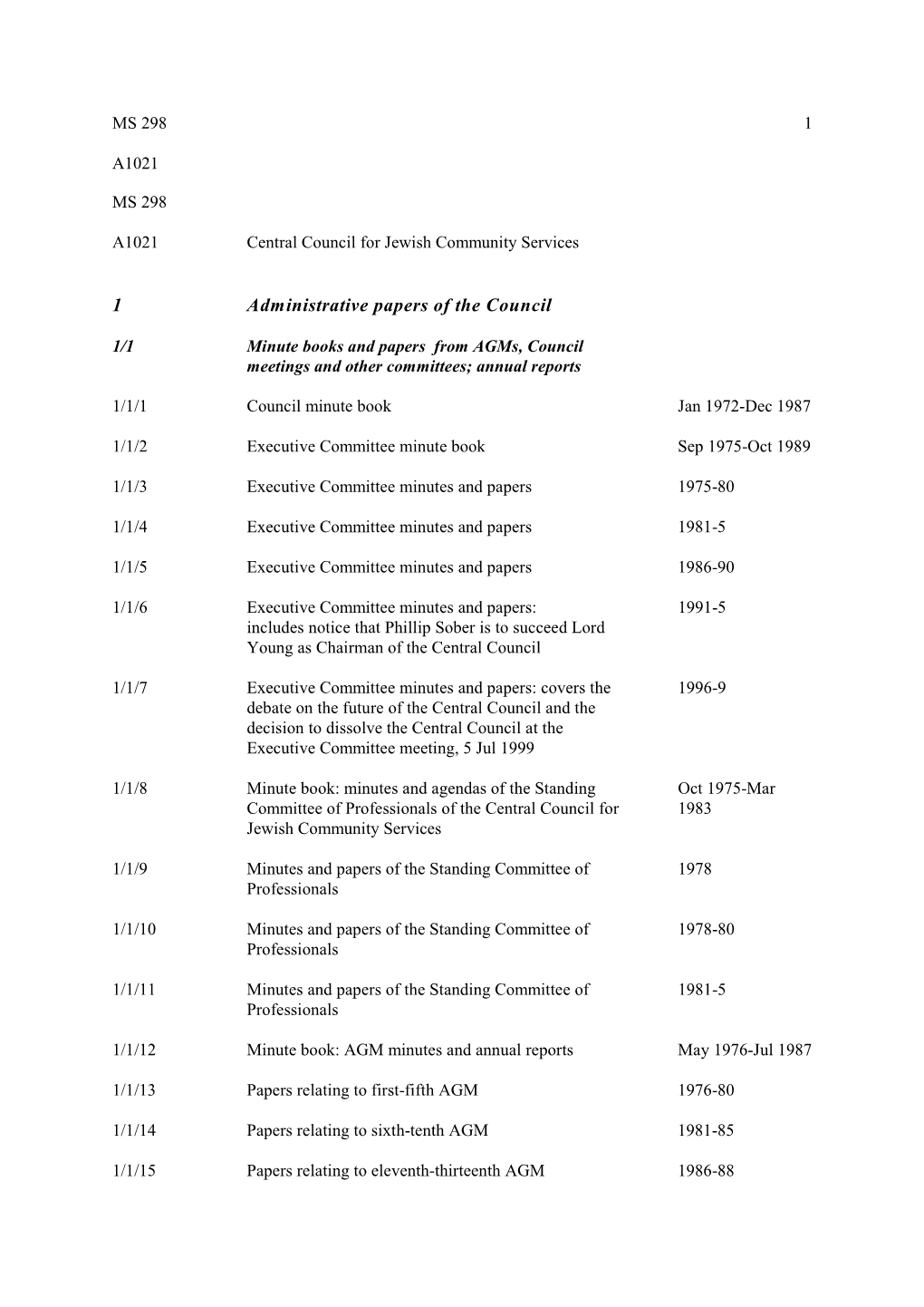 1 Administrative Papers of the Council