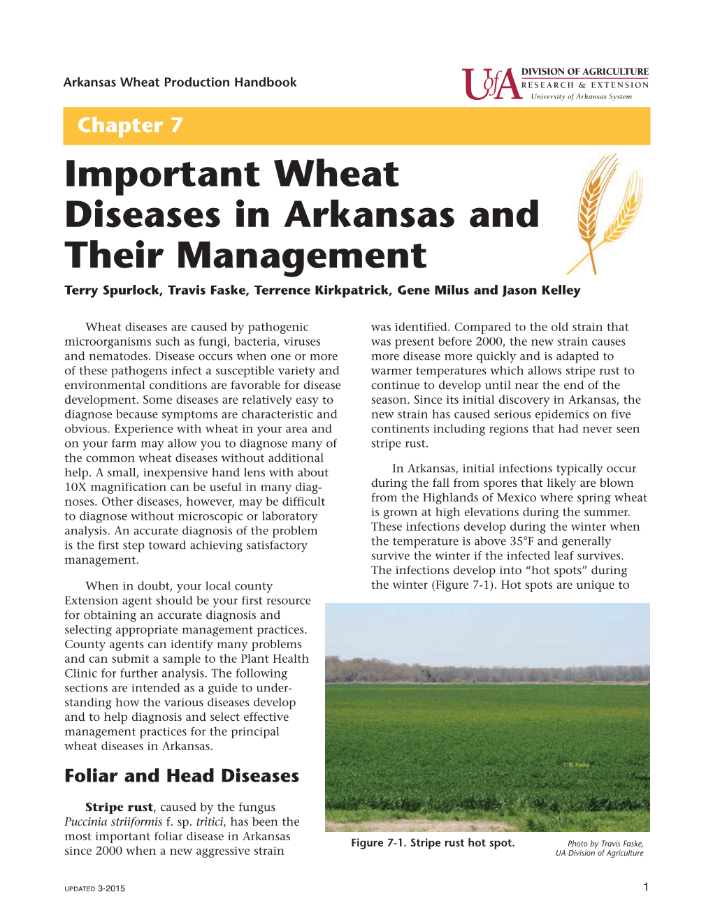 Important Wheat Diseases in Arkansas and Their Management Terry Spurlock, Travis Faske, Terrence Kirkpatrick, Gene Milus and Jason Kelley