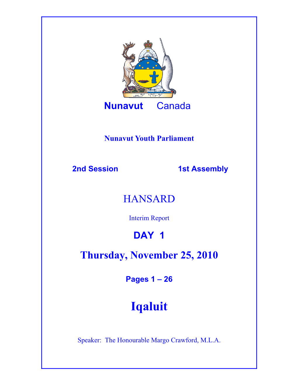 Nunavut Youth Parliament Hansard