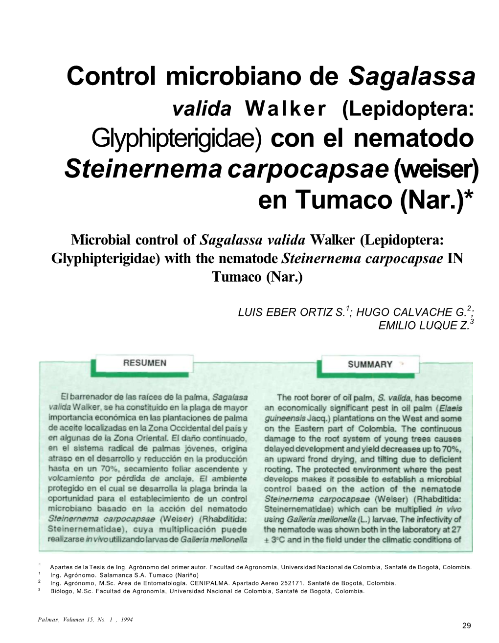 Glyphipterigidae) Con El Nematodo Steinernema Carpocapsae(Weiser)