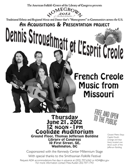 Dennis Stroughmatt Et L'esprit Creole Concert Flyer