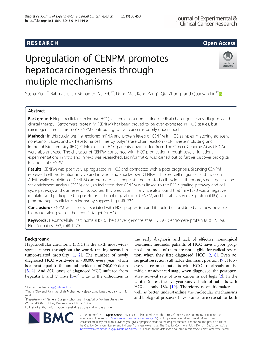 Upregulation of CENPM Promotes Hepatocarcinogenesis Through