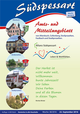 Südspessart Vom 22.9.2016 – Seite 2 Gemeinde Altenbuch Amtlich - Altenbuch Amtlich Amtliches