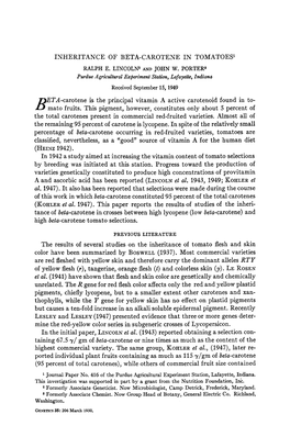 Inheritance of Beta-Carotene in Tomatoes' Eta