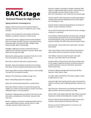 Backstage Lighting Terminology