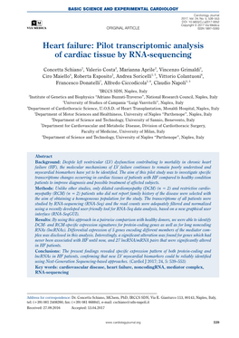 Heart Failure: Pilot Transcriptomic Analysis of Cardiac Tissue by RNA-Sequencing