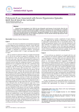 Polymyxin B Use Associated with Severe Hypotensive Episodes