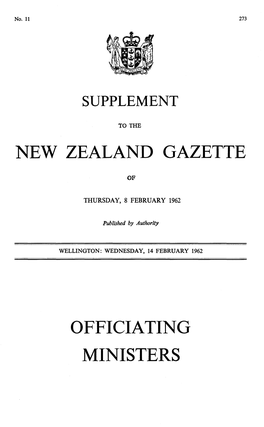 New Zealand Gazette Officiating Ministers