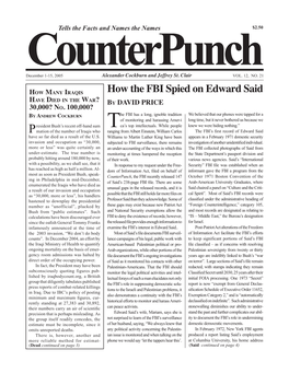 How the FBI Spied on Edward Said Ave Ied in the Ar H D W ? by DAVID PRICE 30,000? No