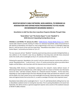 Nexstar Media's Cable Network, Wgn America, To