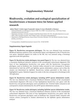 Supplementary Material Biodiversity, Evolution and Ecological