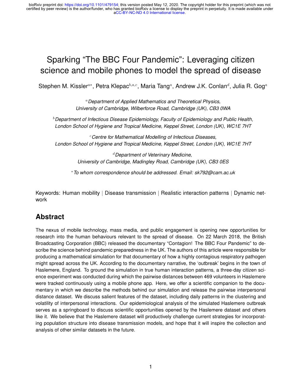 Sparking “The BBC Four Pandemic”: Leveraging Citizen Science and Mobile Phones to Model the Spread of Disease