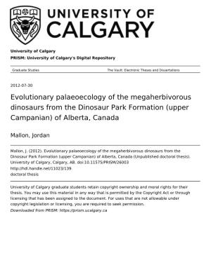 Evolutionary Palaeoecology of the Megaherbivorous Dinosaurs from the Dinosaur Park Formation (Upper Campanian) of Alberta, Canada