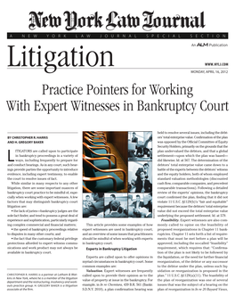 Practice Pointers for Working with Expert Witnesses in Bankruptcy Court