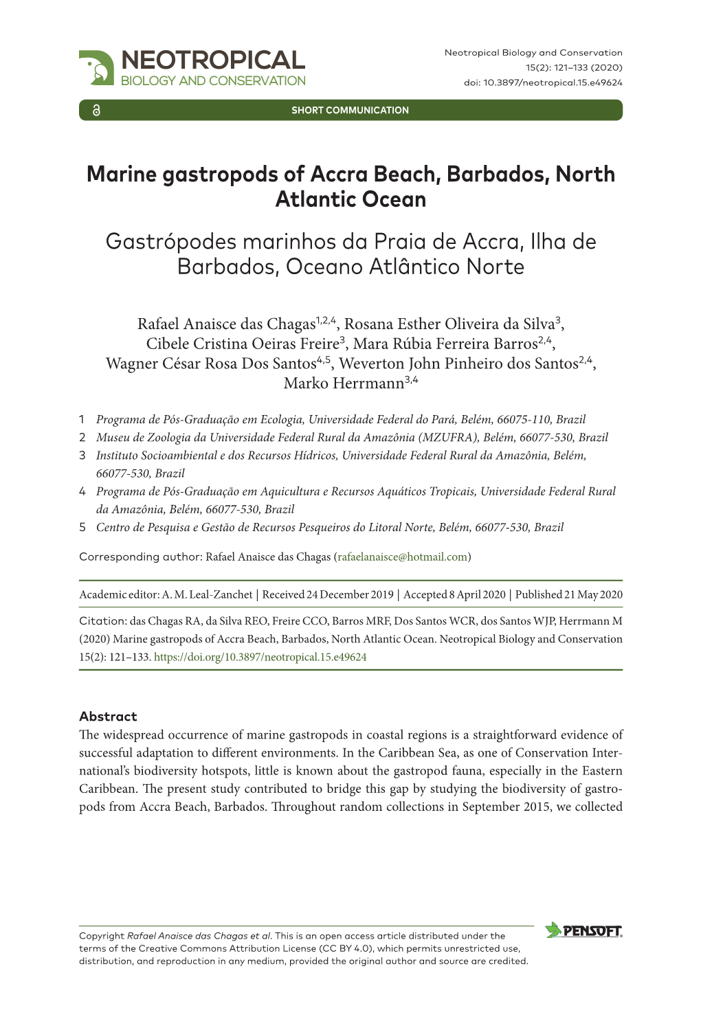 Marine Gastropods of Accra Beach, Barbados, North Atlantic Ocean ﻿Gastrópodes Marinhos Da Praia De Accra, Ilha De Barbados