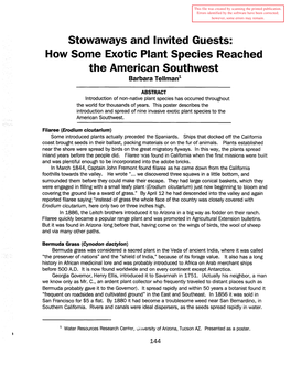 How Some Exotic Plant Species Reached the American Southwest Barbara Tellman1