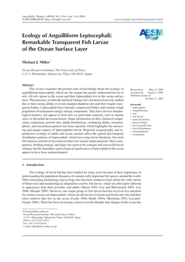 Ecology of Anguilliform Leptocephali: Remarkable Transparent Fish Larvae of the Ocean Surface Layer