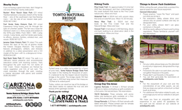 Tonto Natural Bridge State Park • Firewood Is for Sale in Our Park Store; You May a Habitat Abundant with Plants and Wildlife