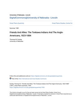 Friends and Allies: the Tonkawa Indians and the Anglo-Americans, 1823-1884" (1981)