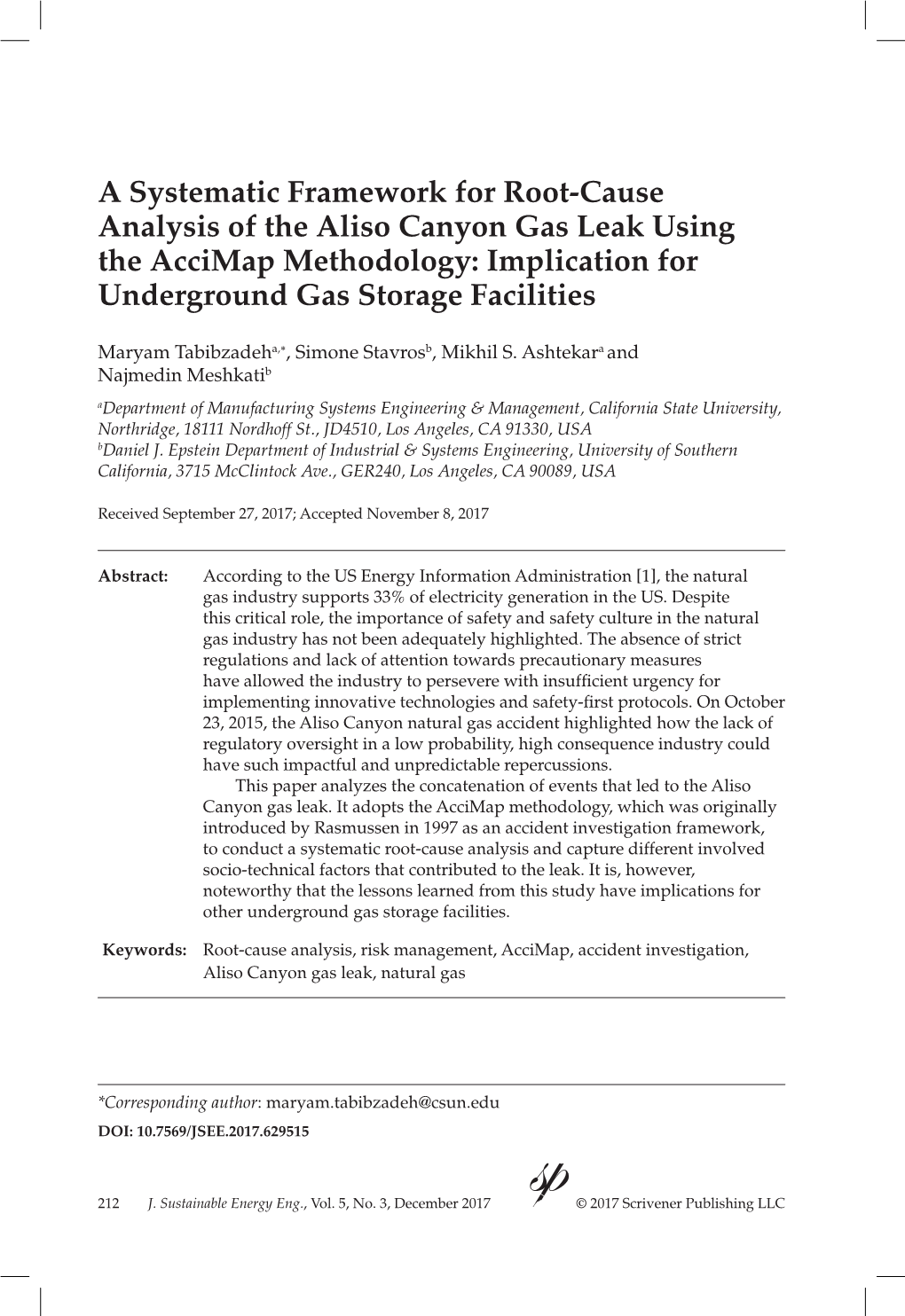 A Systematic Framework for Root-Cause Analysis of the Aliso Canyon Gas Leak Using the Accimap Methodology: Implication for Underground Gas Storage Facilities