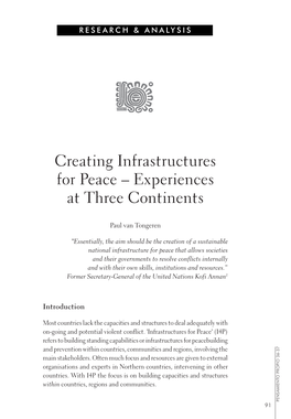 Creating Infrastructures for Peace – Experiences at Three Continents