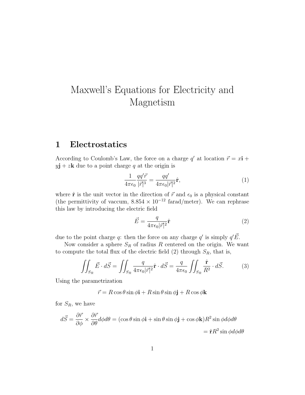 Maxwell's Equations for Electricity and Magnetism