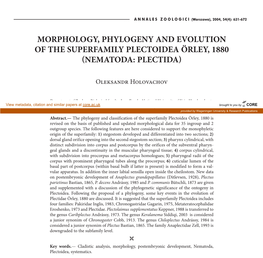 Morphology, Phylogeny and Evolution of the Superfamily Plectoidea Örley, 1880 Nematoda