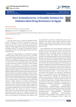 Rare Actinobacteria: a Possible Solution for Antimicrobial Drug Resistance in Egypt