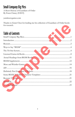 Small Company Big Mess Table of Contents
