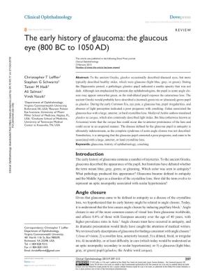 The Early History of Glaucoma: the Glaucous Eye (800 BC to 1050 AD)