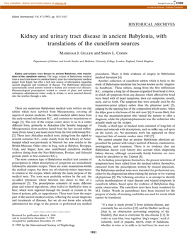 Kidney and Urinary Tract Disease in Ancient Babylonia, with Translations of the Cuneiform Sources